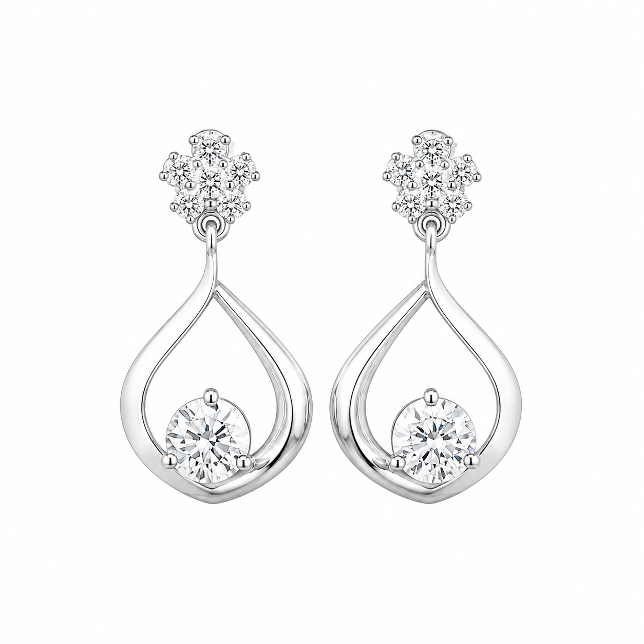 1.20 CT Floral Diamond Teardrop Earrings