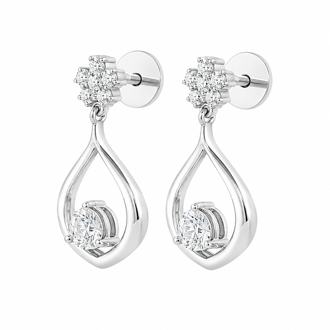 1.20 CT Floral Diamond Teardrop Earrings