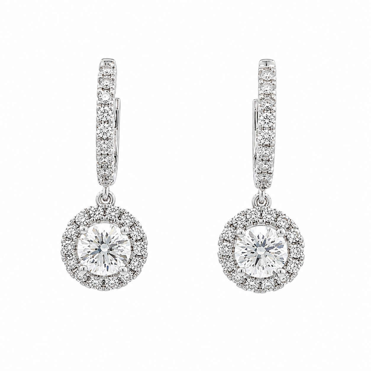 1.40 CT Diamond Halo Huggie Drop Earrings