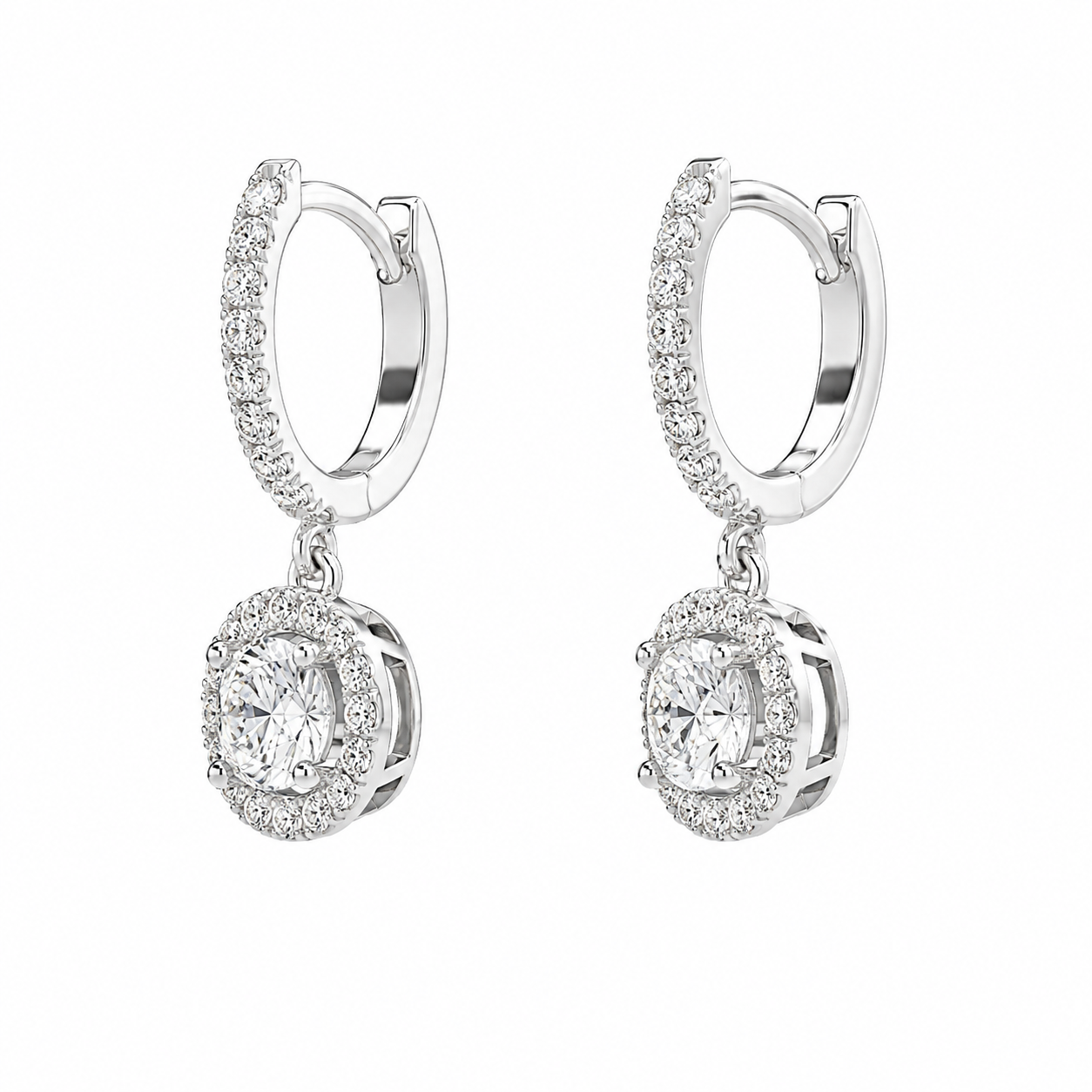 1.40 CT Diamond Halo Huggie Drop Earrings