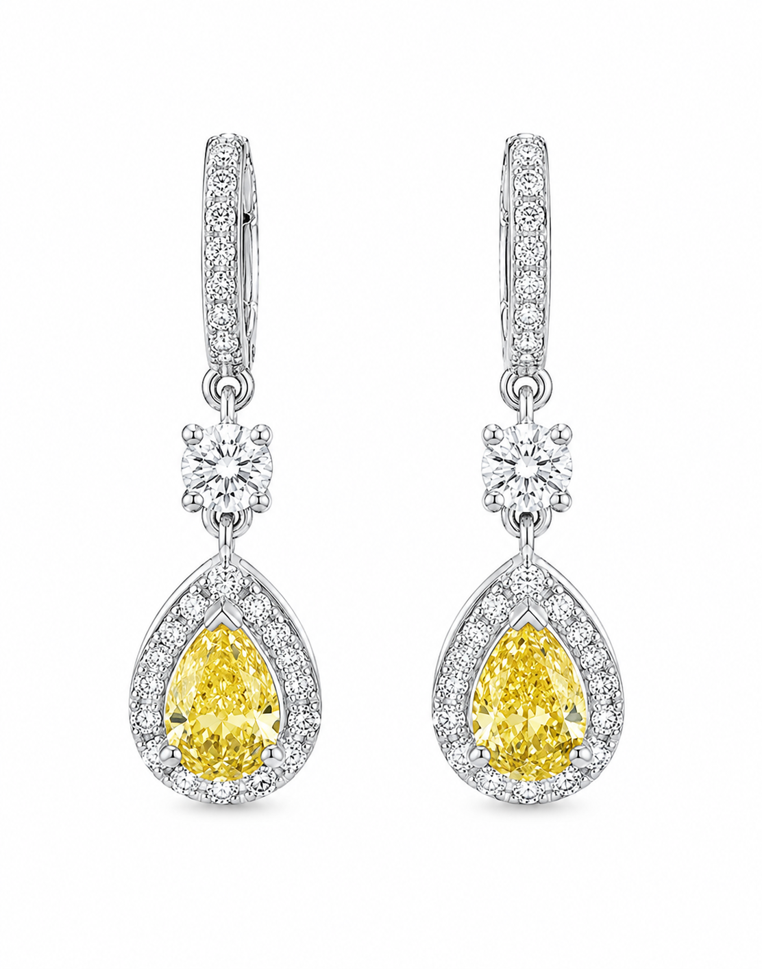 2 CT Yellow Pear Diamond Drop Earrings
