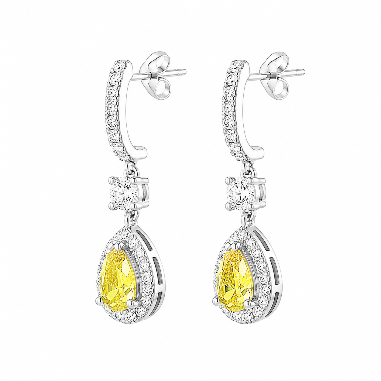 2 CT Yellow Pear Diamond Drop Earrings