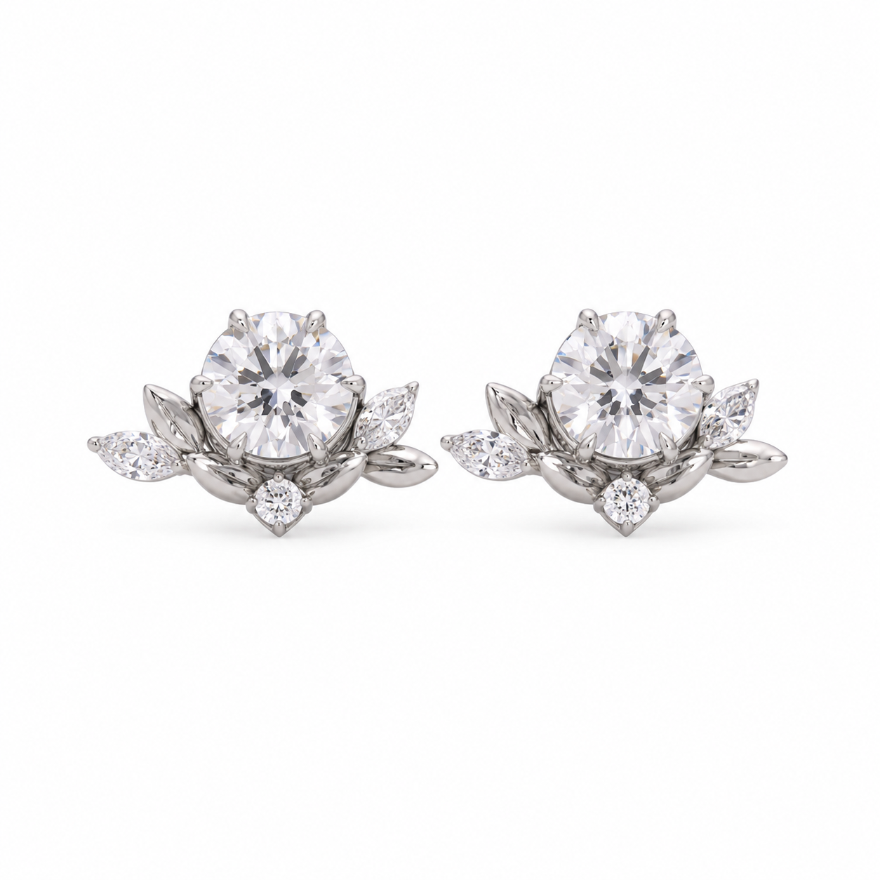 2 CT Floral Diamond Stud Earrings