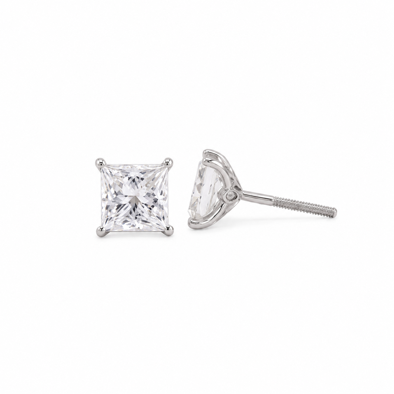 3 Ct Princess Diamond Stud Earrings