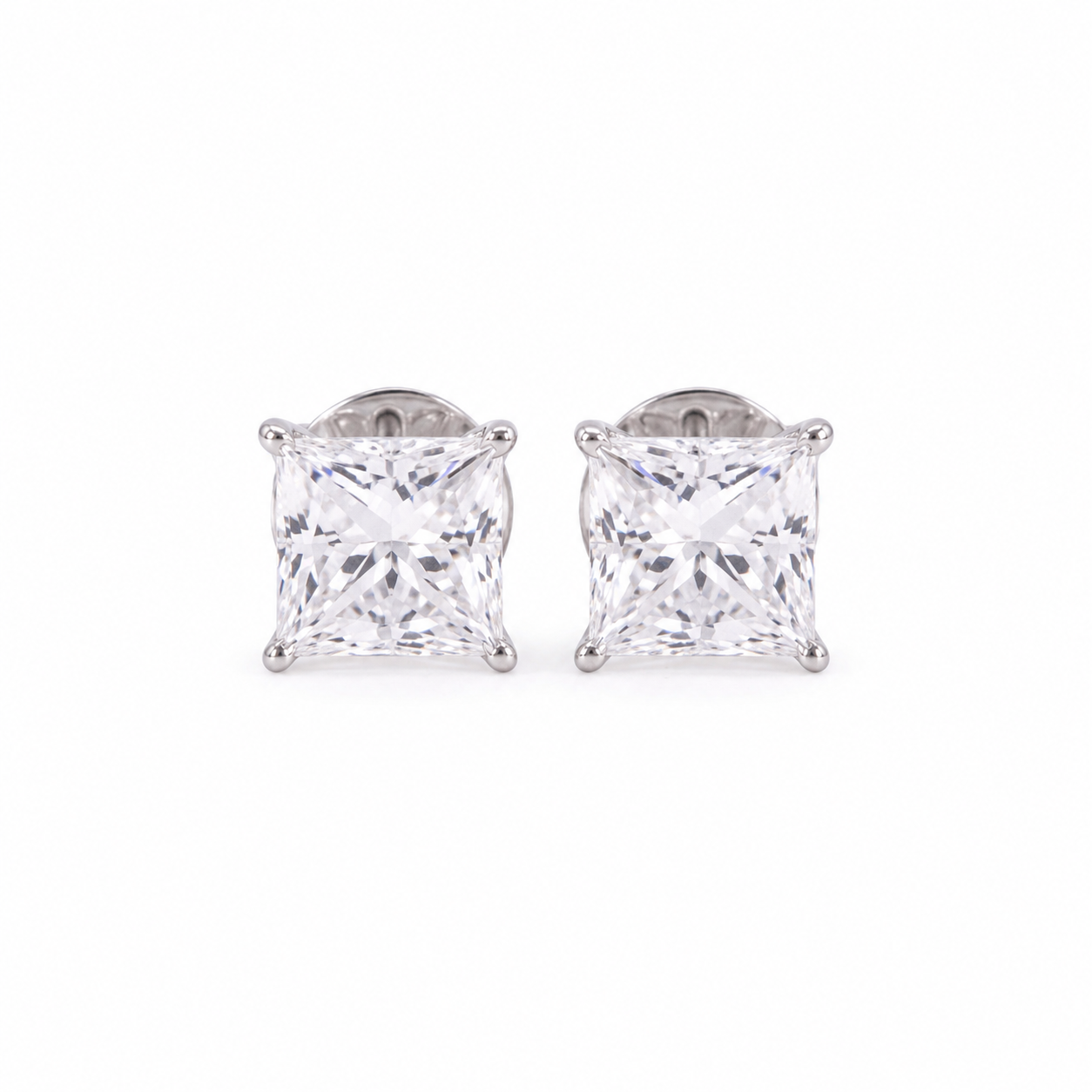4CT Princess Diamond Stud Earrings